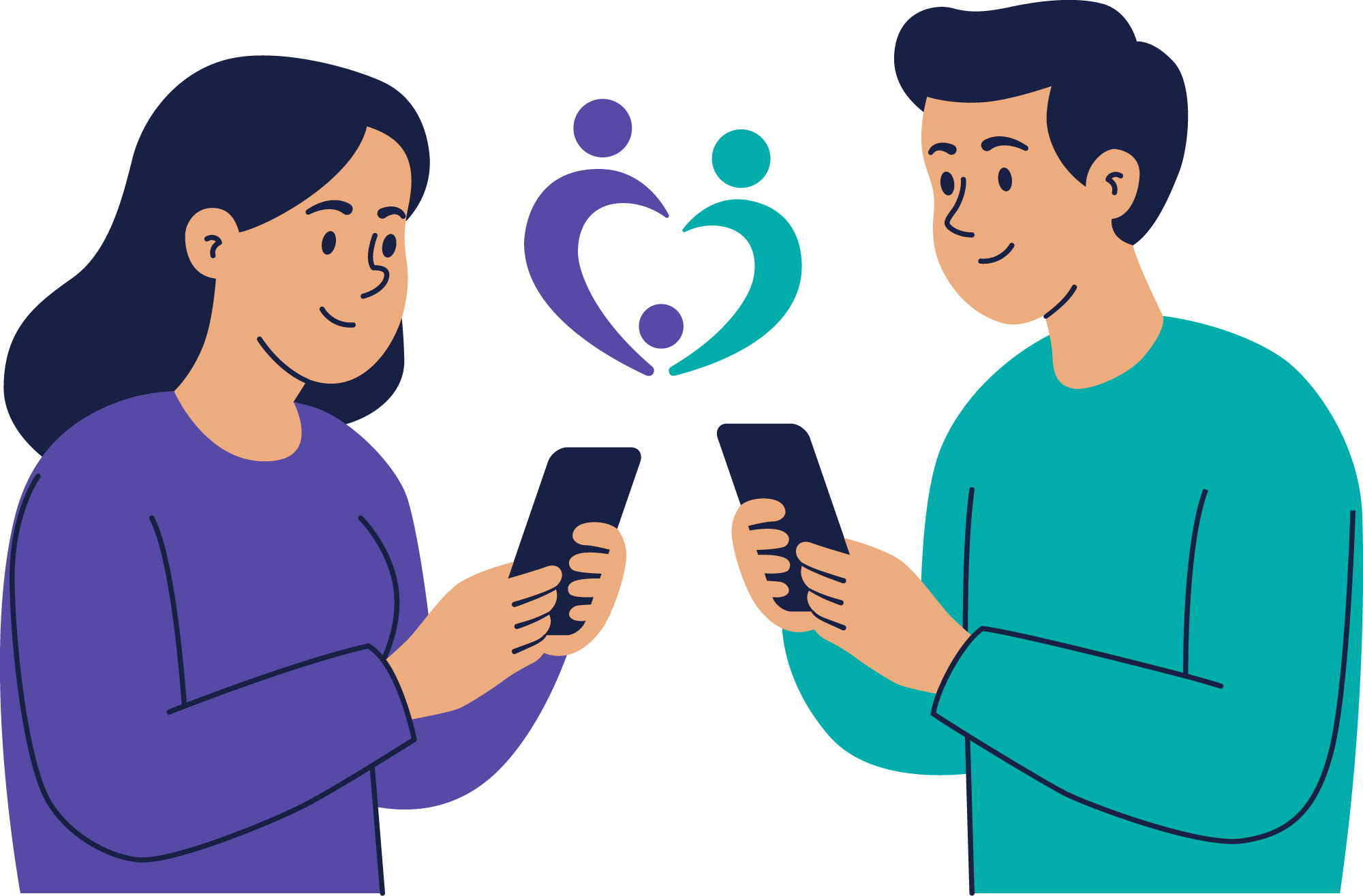 Dos co-padres mirándose, comunicación clara con Talkind